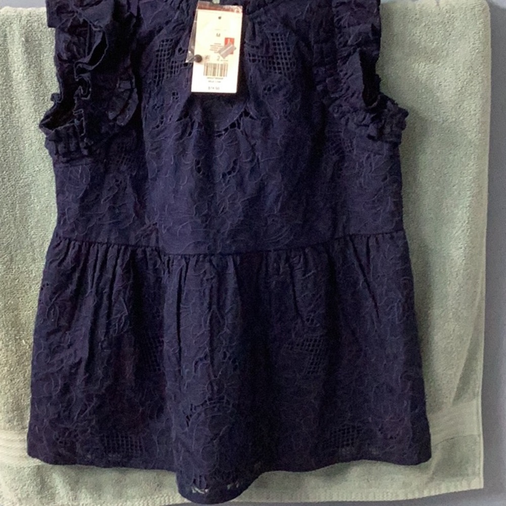 Crown & Ivy Blue Ruffled Peplum Blouse